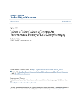 An Environmental History of Lake Memphremagog Katherine Tucker Bucknell University, Kamt001@Bucknell.Edu
