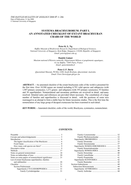 Part I. an Annotated Checklist of Extant Brachyuran Crabs of the World