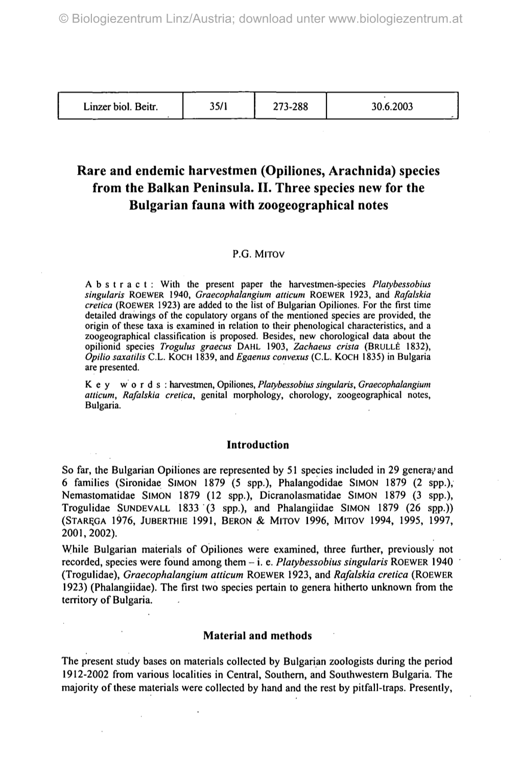 (Opiliones, Arachnida) Species from the Balkan Peninsula. II