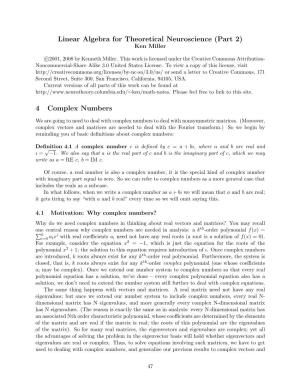 Linear Algebra for Theoretical Neuroscience (Part 2) 4 Complex