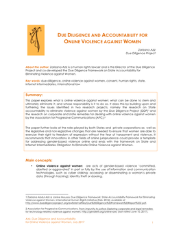 Paper on Due Diligence and Accountability for Online Violence
