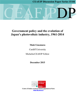 Government Policy and the Evolution of Japan's Photovoltaic Industry, 1961-2014