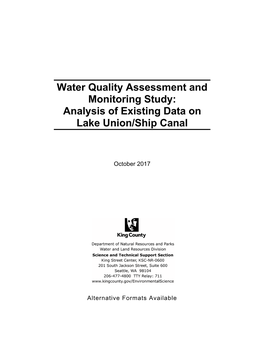 Analysis of Existing Data on Lake Union/Ship Canal