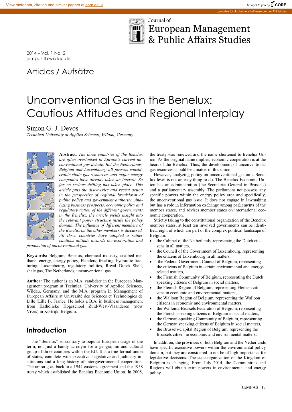 Unconventional Gas in the Benelux: Cautious Attitudes and Regional Interplay Simon G