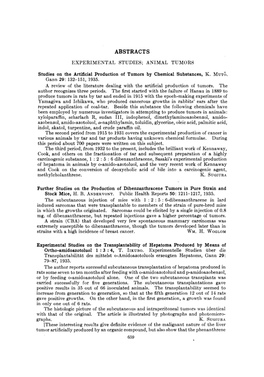 Abstracts Experimental Studies; Animal Tumors