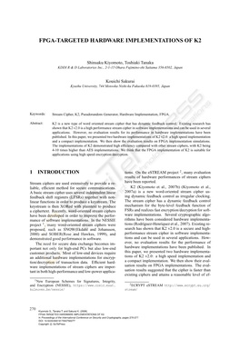 Fpga-Targeted Hardware Implementations of K2