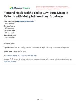 Femoral Neck Width Predict Low Bone Mass in Patients with Multiple Hereditary Exostoses