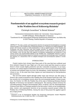 Fundamentals of an Applied Ecosystem Research Project in the Wadden Sea of Schleswig-Holstein*