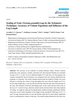Scaling of Teak (Tectona Grandis) Logs by the Xylometer Technique: Accuracy of Volume Equations and Influence of the Log Length