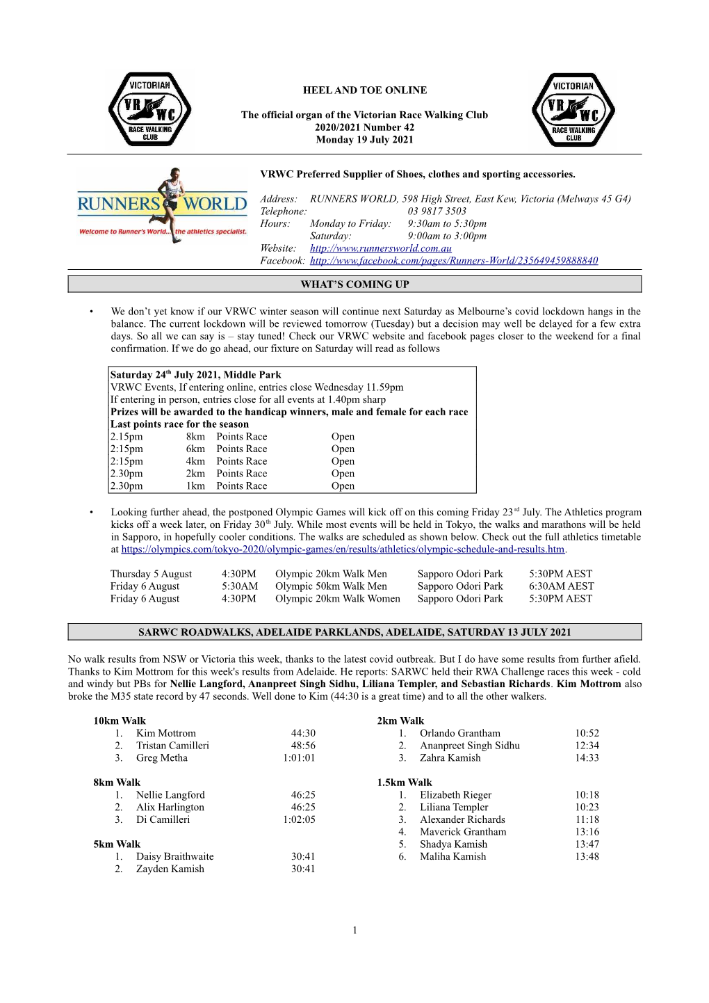 HEEL and TOE ONLINE the Official Organ of the Victorian Race Walking