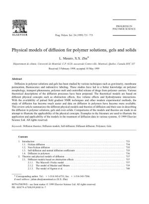 Physical Models of Diffusion for Polymer Solutions, Gels and Solids