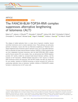 The FANCM-BLM-TOP3A-RMI Complex Suppresses Alternative Lengthening of Telomeres (ALT)