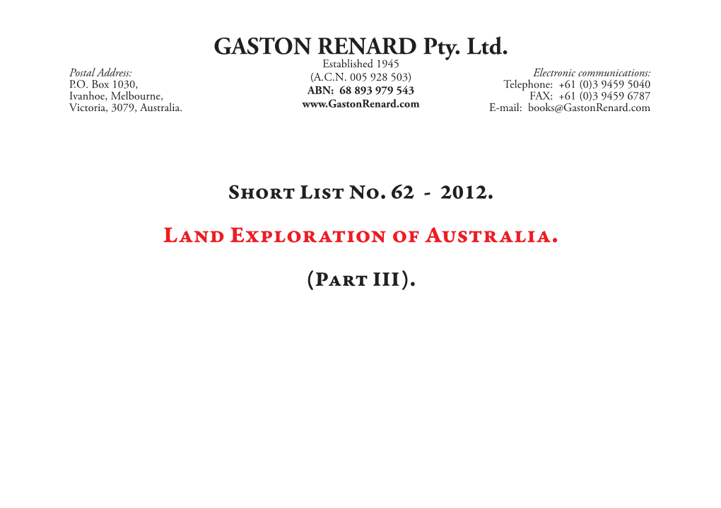 GASTON RENARD Pty. Ltd. Land Exploration of Australia