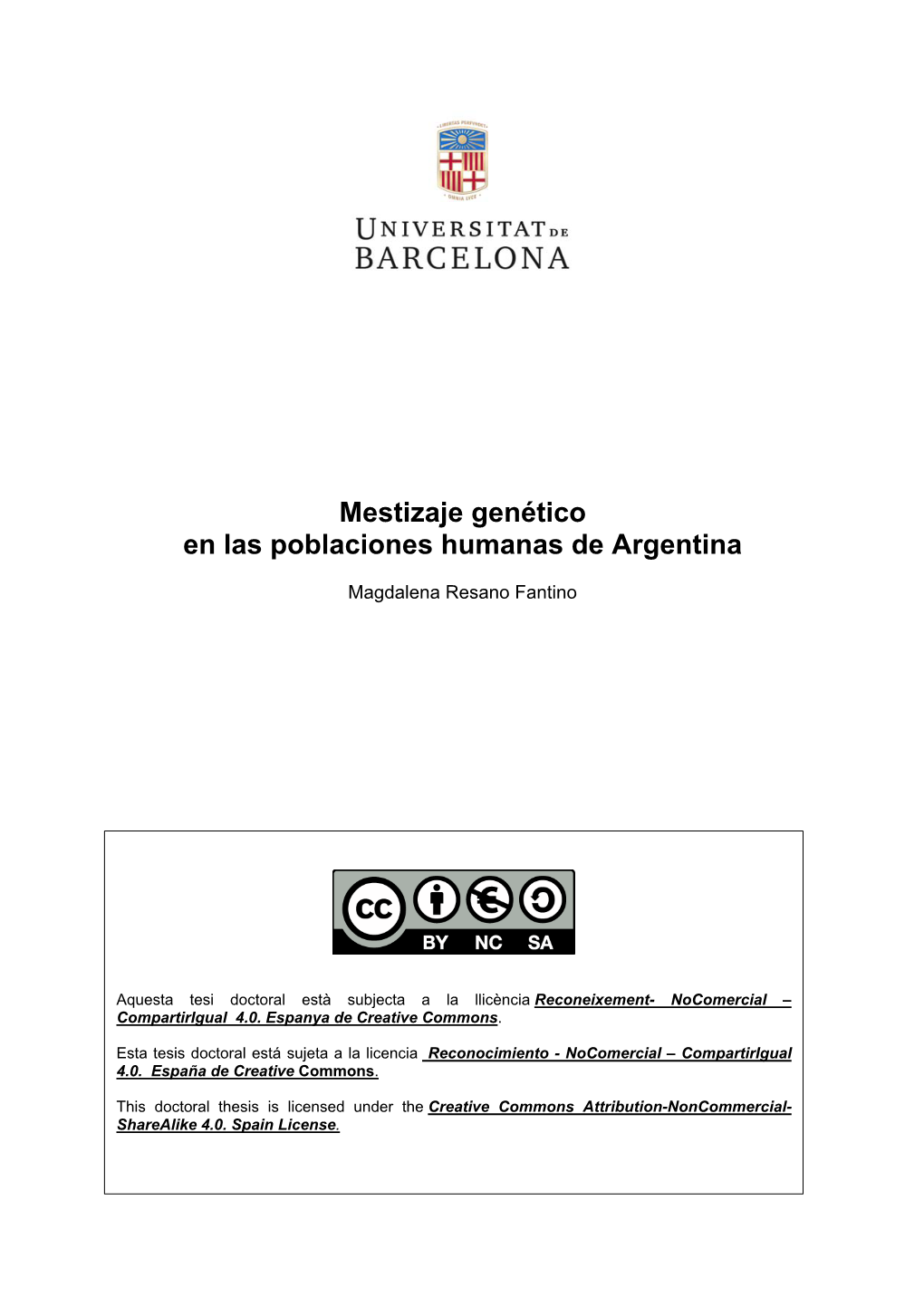 Mestizaje Genético En Las Poblaciones Humanas De Argentina