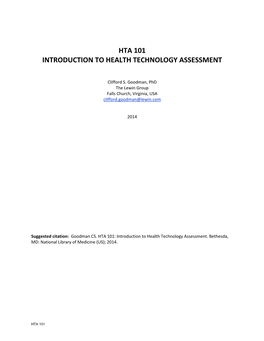 Hta 101 Introduction to Health Technology Assessment
