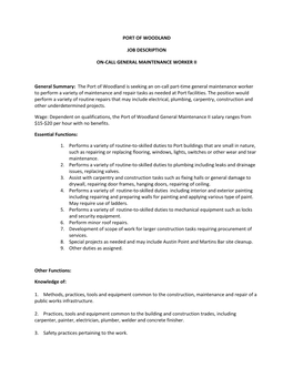 Port of Woodland Job Description On-Call