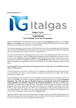 Italgas S.P.A. (Incorporated with Limited Liability in the Republic of Italy) €5,000,000,000 Euro Medium Term Note Programme
