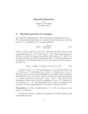 Bounded Operators 1 Bounded Operators & Examples