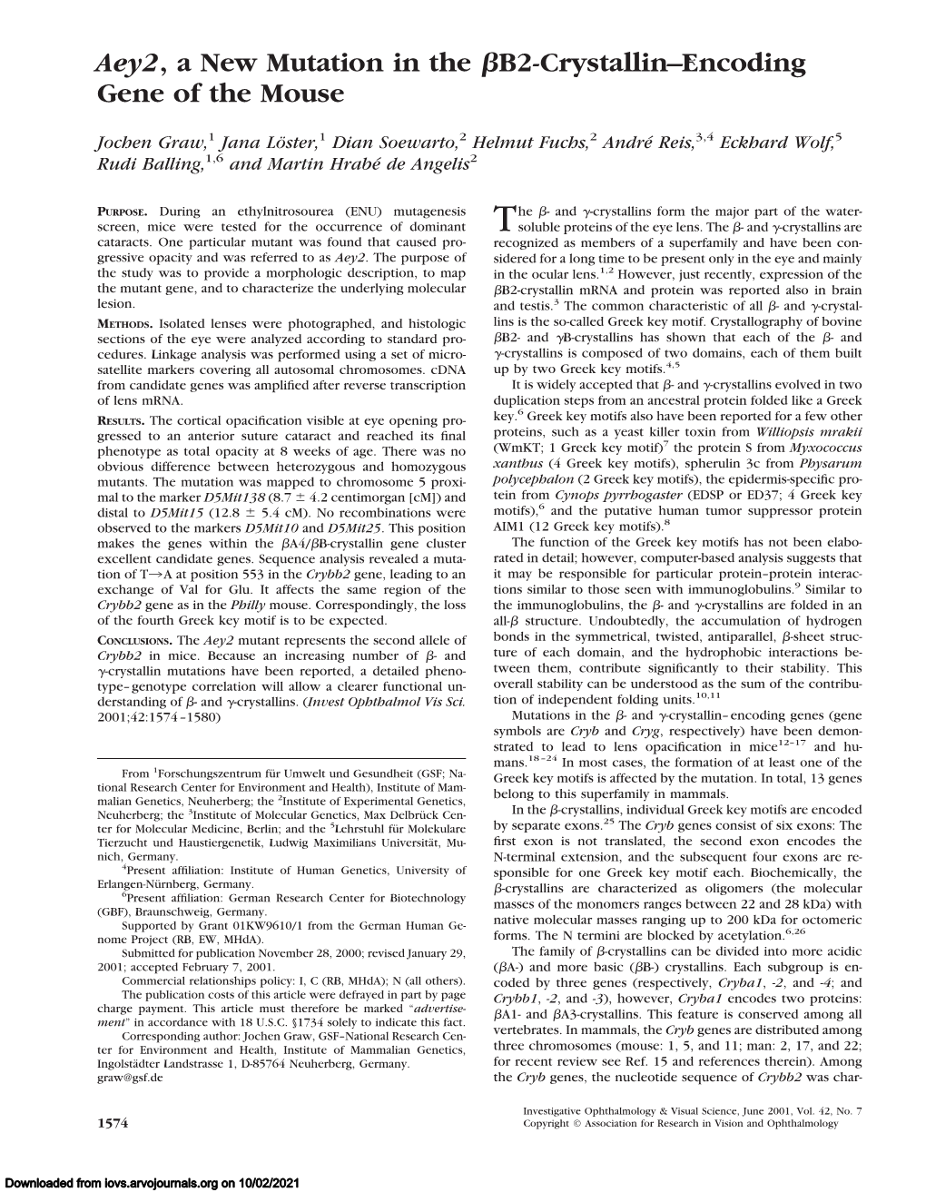 Aey2, a New Mutation in the ßb2-Crystallin–Encoding Gene Of