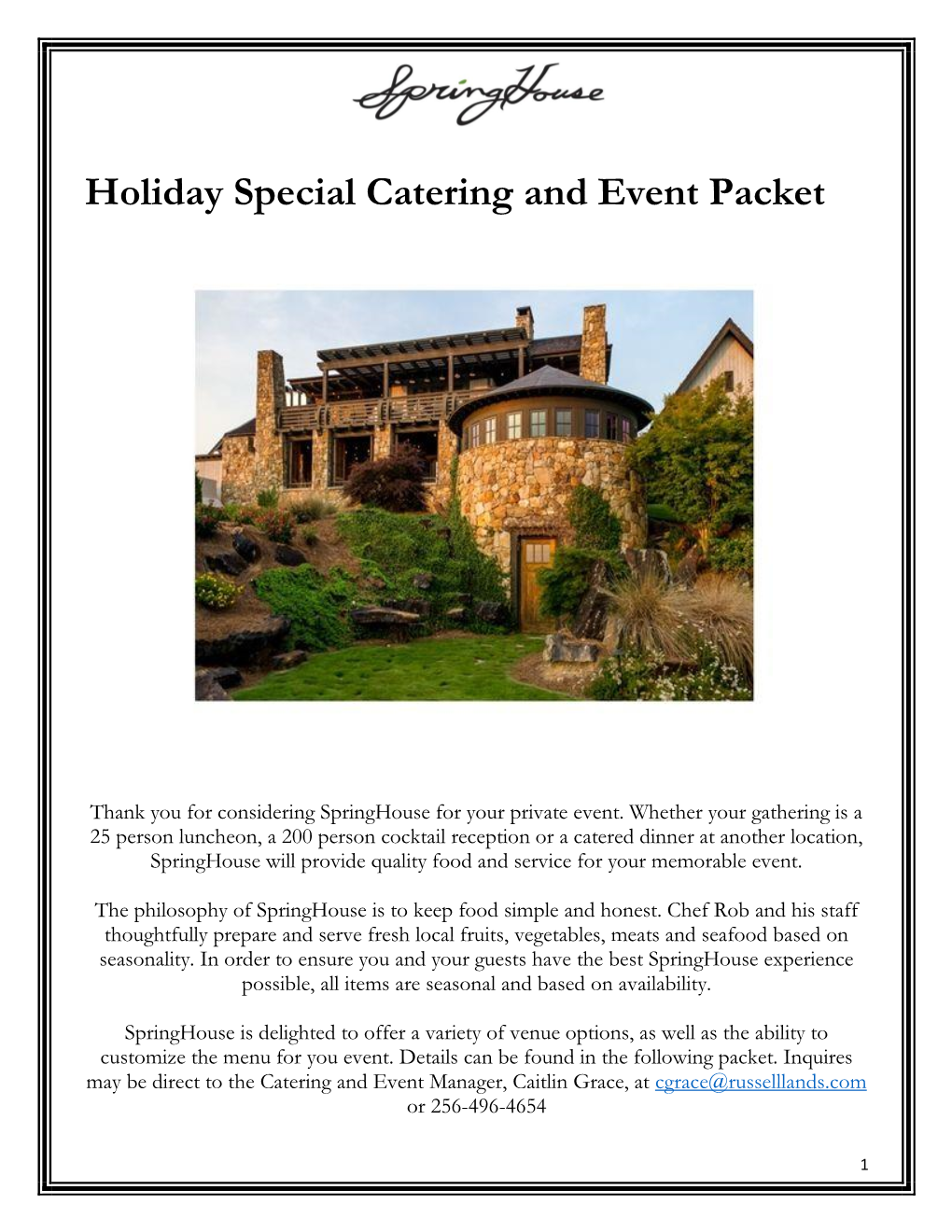View the Holiday Catering Packet