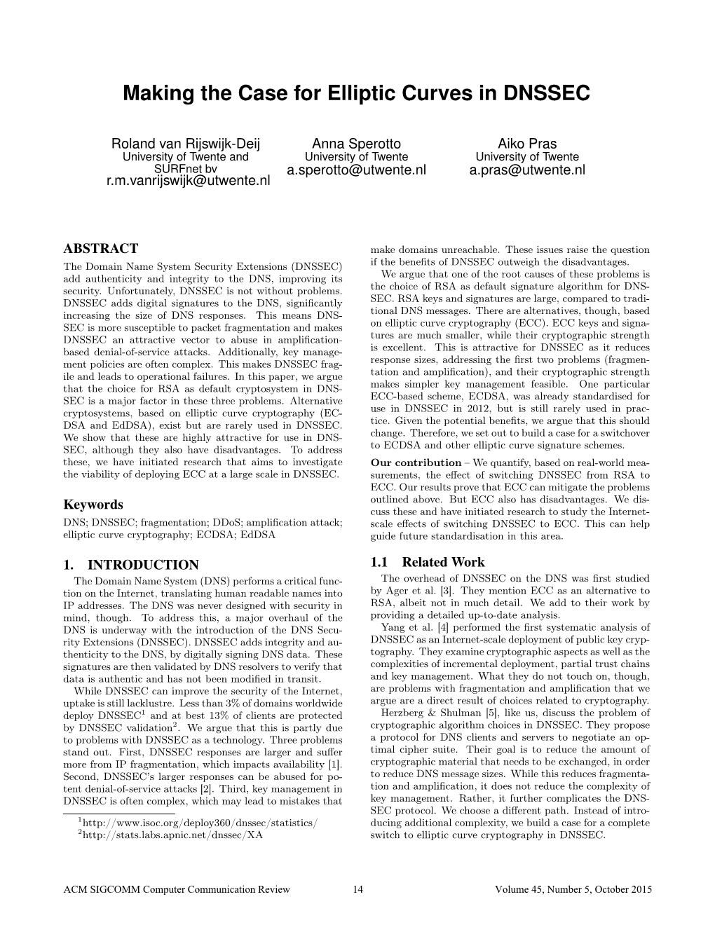 Making the Case for Elliptic Curves in DNSSEC