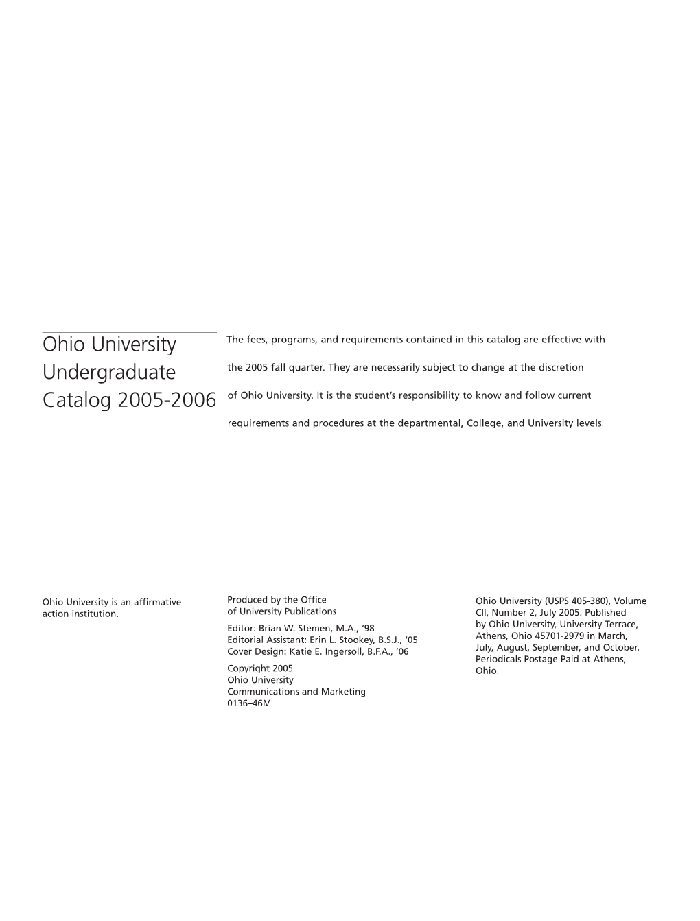 Ohio University Undergraduate Catalog 2005-2006