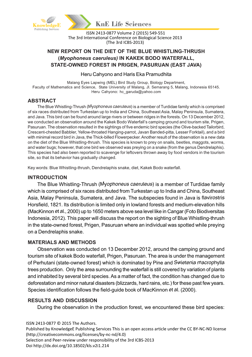 New Report on the Diet of the Blue Whistling-Thrush