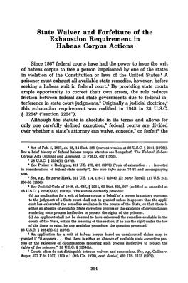 State Waiver and Forfeiture of the Exhaustion Requirement in Habeas Corpus Actions