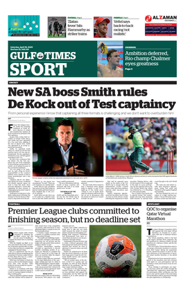 New SA Boss Smith Rules De Kock out of Test Captaincy