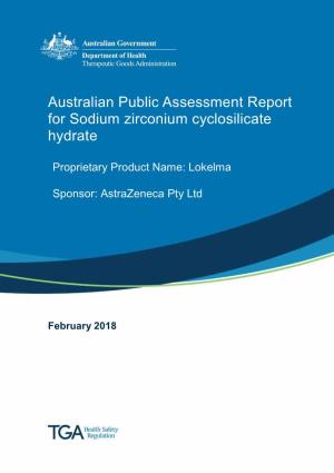 Australian Public Assessment Report for Sodium Zirconium Cyclosilicate Hydrate