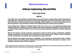 Software Engineering, Why and What