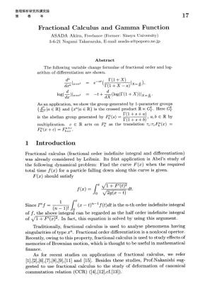 Fractional Calculus and Gamma Function ASADA Akira, Freelance (Former: Sinsyu University) 3-6-21 Nogami Takarazuka, E-Mail Asada-A@Poporo.Ne.Jp