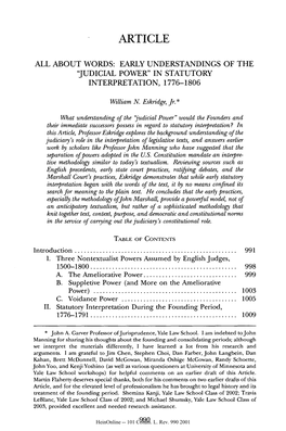 Early Understandings of the "Judicial Power" in Statutory Interpretation