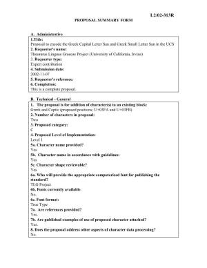 L2/02-313R Proposal Summary Form