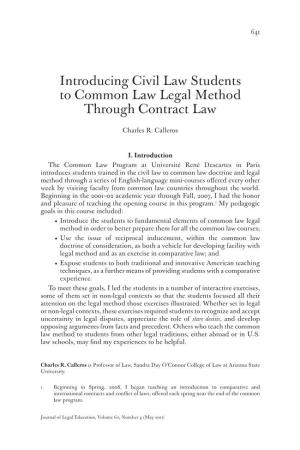 Introducing Civil Law Students to Common Law Legal Method Through Contract Law