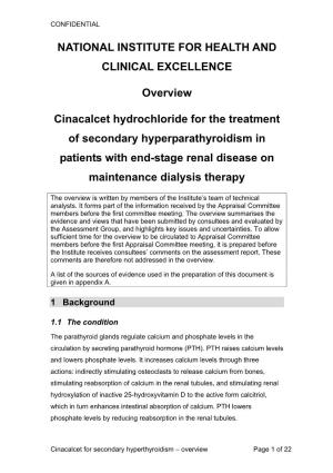Hyperparathyroidism – Cinacalcet HCI, Overview