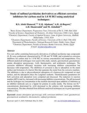 Study of Sulfanyl Pyridazine Derivatives As Efficient Corrosion Inhibitors for Carbon Steel in 1.0 M Hcl Using Analytical Techniques