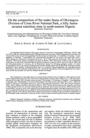 On the Composition of the Snake Fauna of Okwangwo Division of Cross