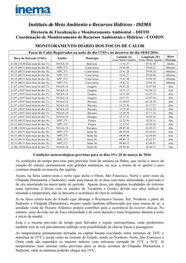 Diretoria De Fiscalização E Monitoramento Ambiental – DIFIM Coordenação De Monitoramento De Recursos Ambientais E Hídricos - COMON