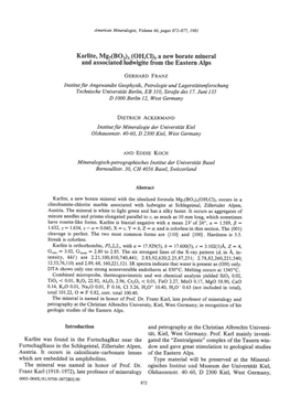 Karlite, Mgr(Bor)3 (OH,Cl)S a New Borate Mineral and Associatedludwigite from the Eastern Alps