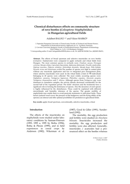 Chemical Disturbances Effects on Community Structure of Rove Beetles (Coleoptera: Staphylinidae) in Hungarian Agricultural Fields