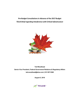 Pre-Budget Consultations in Advance of the 2017 Budget TELUS Brief Regarding Interference with Critical Infrastructure