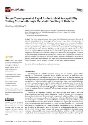 Recent Development of Rapid Antimicrobial Susceptibility Testing Methods Through Metabolic Profiling of Bacteria