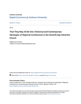 Historical and Contemporary Ideologies of Regional Conferences in the Seventh-Day Adventist Church