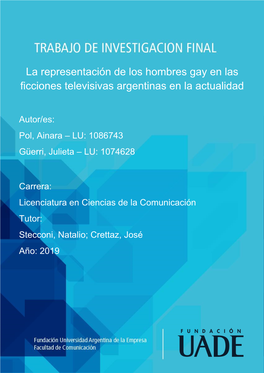 La Representación De Los Hombres Gay En Las Ficciones Televisivas Argentinas En La Actualidad