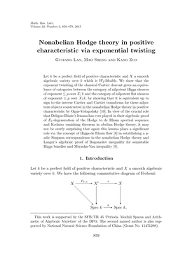 Nonabelian Hodge Theory in Positive Characteristic Via Exponential Twisting Guitang Lan, Mao Sheng and Kang Zuo