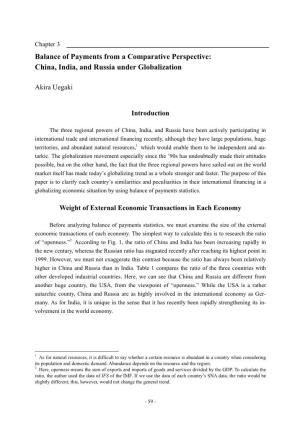 Balance of Payments from a Comparative Perspective: China, India, and Russia Under Globalization