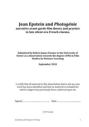 Jean Epstein and Photogenie