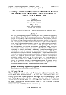 Examining Communication Satisfaction, Confucian Work Dynamism and Job Satisfaction: a Comparative Study of International and Domestic Hotels in Hainan, China