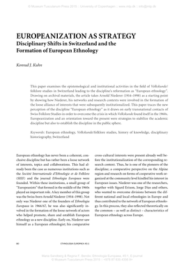 EUROPEANIZATION AS STRATEGY Disciplinary Shifts in Switzerland and the Formation of European Ethnology